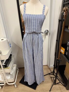 Z Supply Striped Blue Linen Blend Wide-Leg pants and matching tank.
